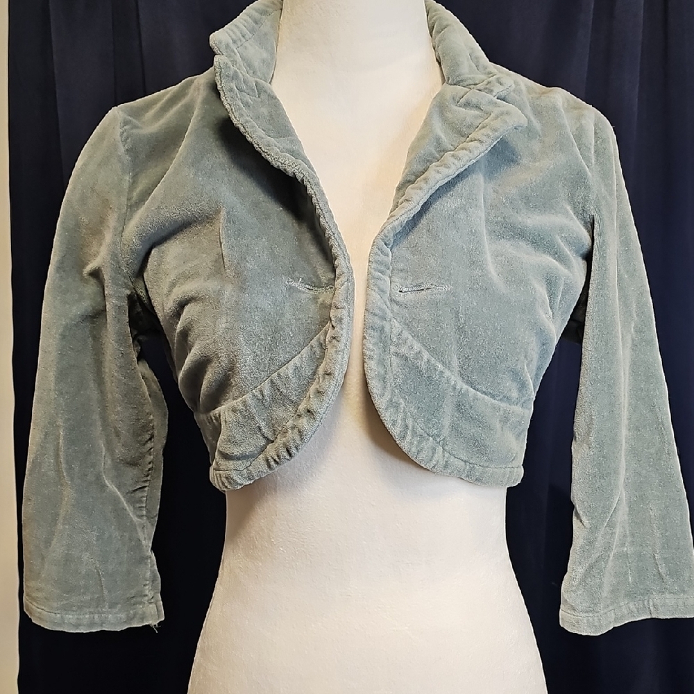 Andrew & Co Teal Velvet Cropped Jacket Womens Size Medium